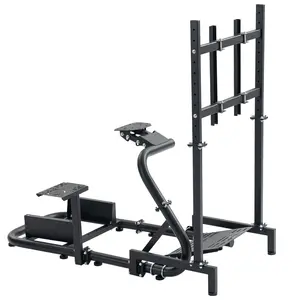 Supllueer Round Tube Racing Sim Cockpit Stand with TV Stand Fits for G25 G27 G29 G920 G923 T300RS GT Not Included Steering Wheel Pedal Shifter Seat and TV