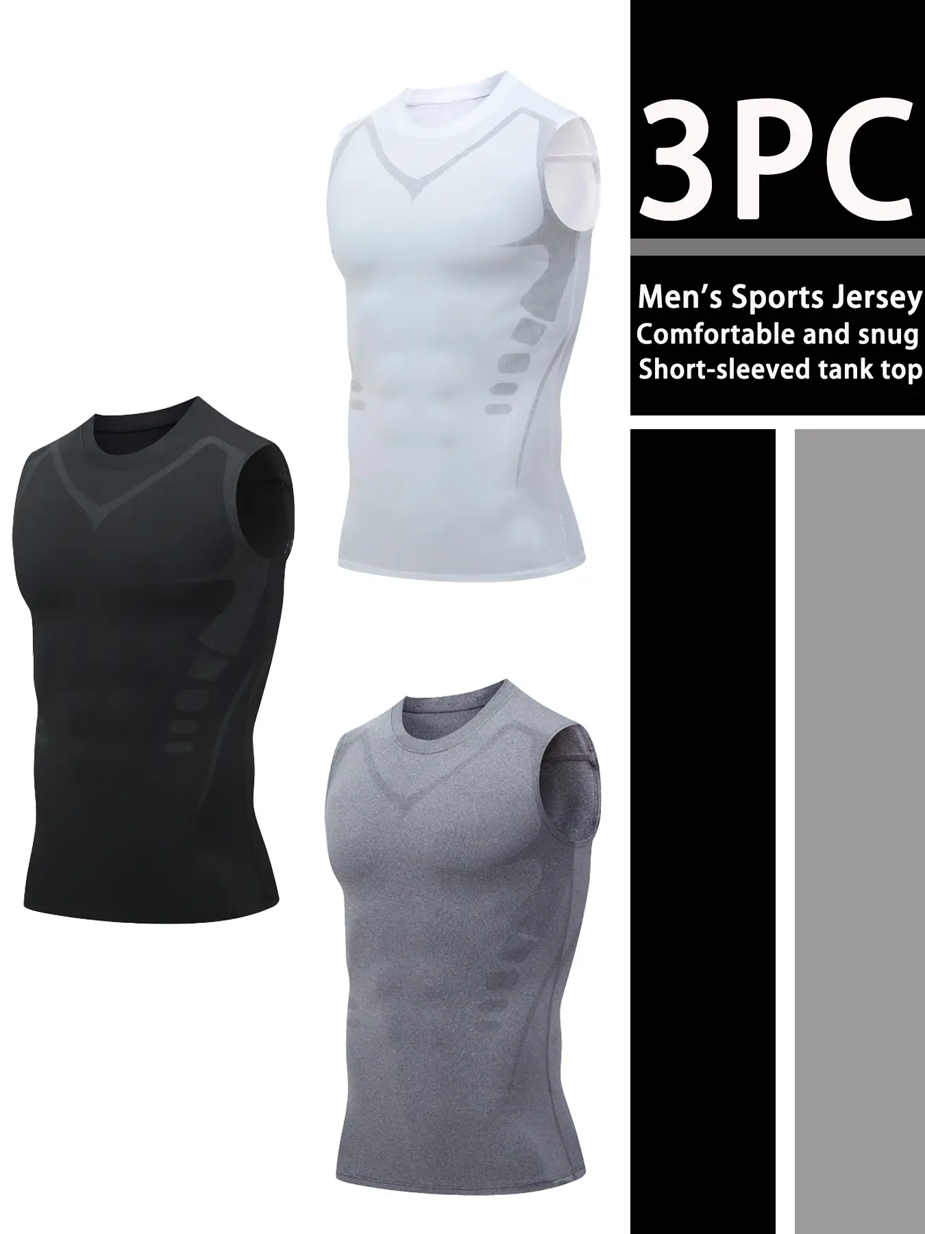 3-Pack Men's Workout Tops, Breathable Sleeveless Compression Shirts, Activewear for Bodybuilding & Gym Fitness Training, Activewear Sleeveless, Fitness Gymwear, Sleeveless Gymclothing
