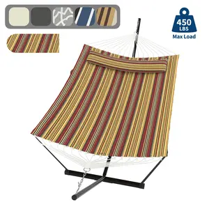 Outdoor 2 Person Hammock with Stand for Outside,Home Double Hammock with Stand and Pillow, Max 450 Lbs Capacity with Balance Rope, Large Hammock for Patio Backyard Poolside