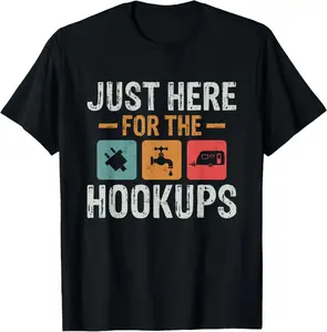 100% Cotton Just Here For The Hookups Motorhome Camping RV Camper T-Shirt Casual country concert outfits