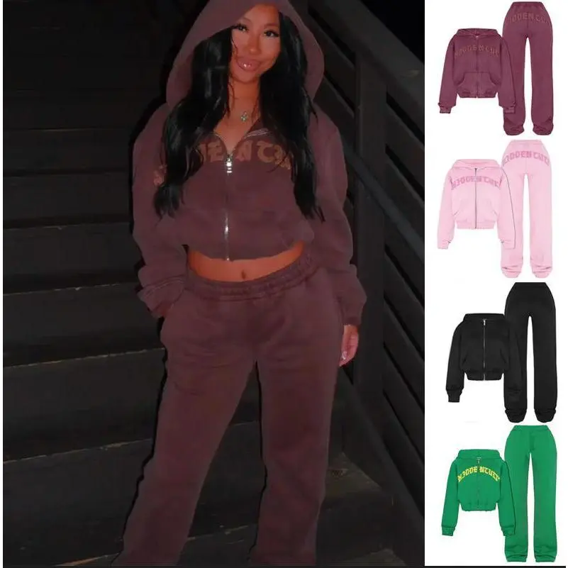 Hooded cropped sweatsuit with hooded cropped hoodie and sweatpants