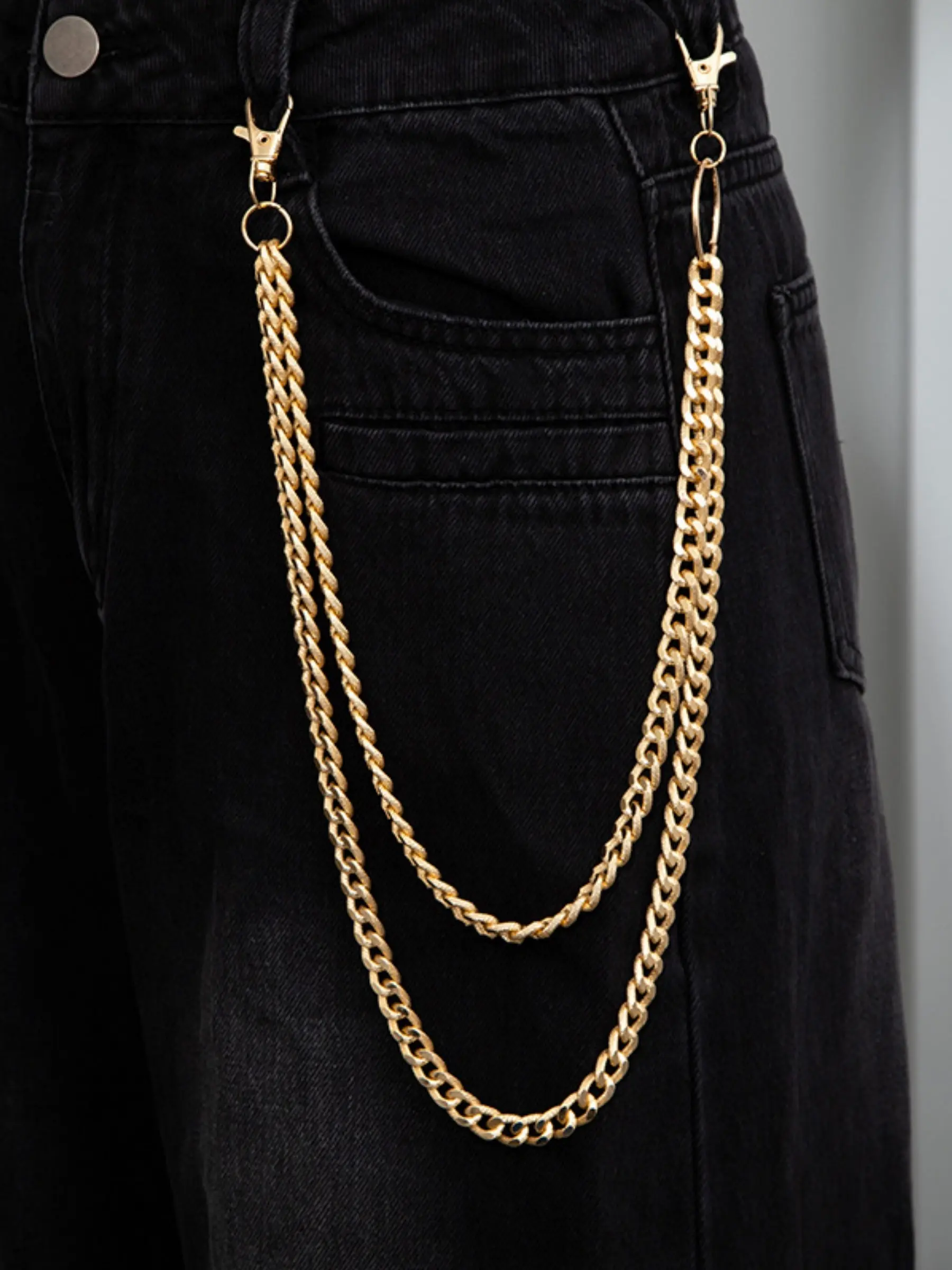 Men's Fashion Double Layer Pants Chain, Casual Pants Chain for Jeans Trousers, Fashion Pants Chain for Party, Daily Clothing Decor, Trendy All-match & Exquisite Pants Chain for Gift, Adjustable Waist Chain, Chains For Pants, Body Jewelry