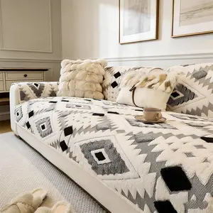 Classic Fashion Geometric Pattern Sofa Cover, Sofa Slipcover, Soft Skin-Friendly Embroidery, Dustproof Anti-Slip Pet Friendly, Easy Washable