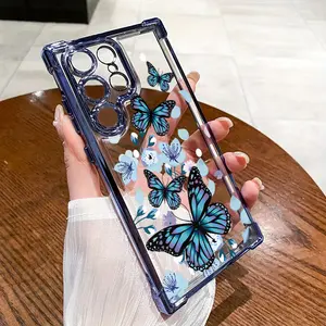 Enhanced Protection for Four Corners, Transparent, Shock Absorbing, Anti Slip, Lightweight Blue Butterfly High quality Phone Cases for  Galaxy S24/S23/S22/A55/A54/Note 10 and other series Cover Protective Cellphone Casing Screen Protector Smartphone