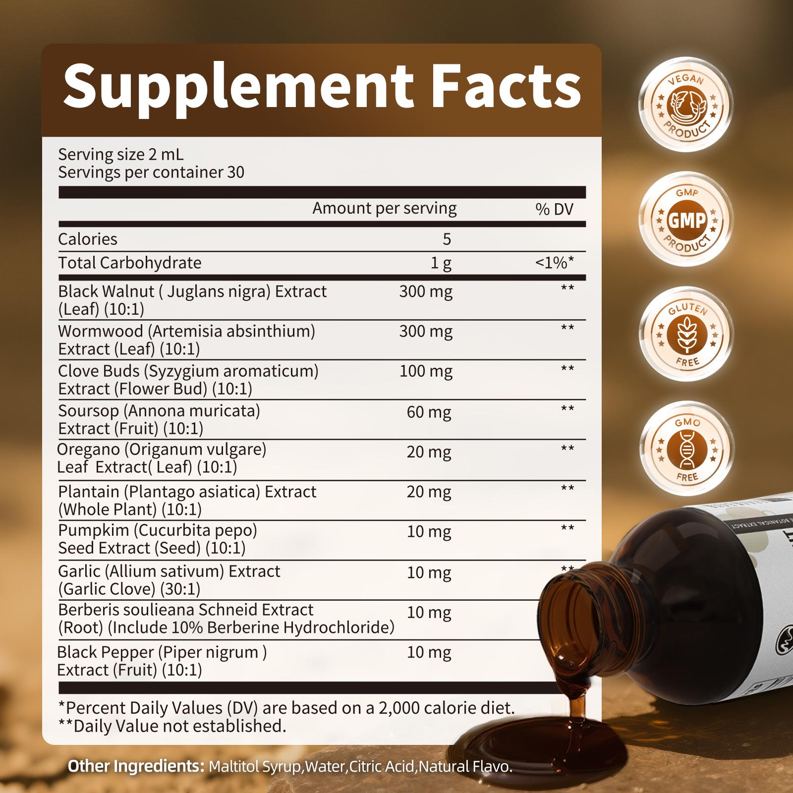 M inch Black Walnut & Wormwood Liquid Extract Drops, Clove Botanical Tincture Complex Daily Herbal Dietary Supplement, 2 Fl Oz