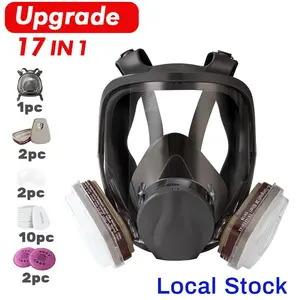Greenish Safety First Reusable Respirators Pomerol 17-in-1 Full Face Gas Mask with Dual Filter Cartridge Anti-Dust Anti-Virus Anti-Toxic Protection Ergonomic Design Adjustable Fit for DIY FYP Father's Day Gift