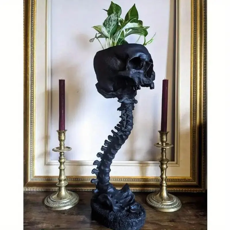 Skull Vase Statue Planter Decoration, Decorative Vases, Resin Material, Perfect for Desktop, Entryway, Living Room, Bookshelf, Wine Cabinet Decor, Table Decor, Home Decoration