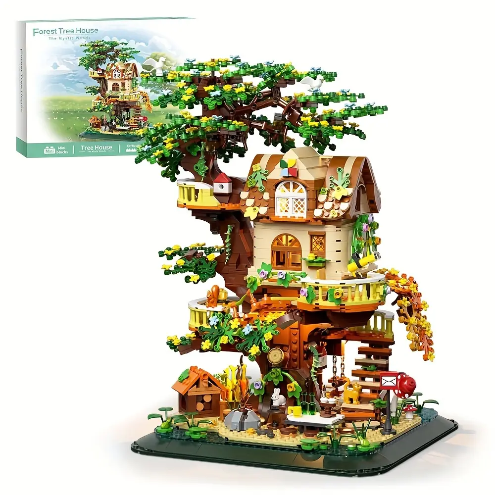 HEGOAI Forest tree house building block set, equipped with LED, suitablefor creative toys for adults and teenagers, with 1877 mini bricks