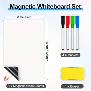 Magnetic Dry Erase Boards for Fridge - 12x8 Inch Erasable Whiteboard with 4 Markers & 1 Eraser, Easy-Clean Surface for Kitchen, Office, Home Schooling,Sticks Firmly to Fridge, Metal Doors