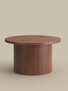 ONBRILL 31.5'' Round Coffee Table With Woodgrain Top And Tambour Shade Accents For Living Room