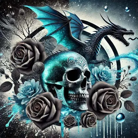 Skull & Dragon & Rose Pattern DIY Diamond Arts Colorful Painting Kit without Frame, DIY Handmade Crafts, DIY 5D Diamond Arts Colorful Painting Kit, Wall Art Decor for Home, Diamond Painting Kits