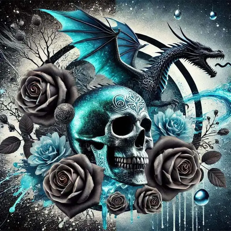 Skull & Dragon & Rose Pattern DIY Diamond Arts Colorful Painting Kit without Frame, DIY Handmade Crafts, DIY 5D Diamond Arts Colorful Painting Kit, Wall Art Decor for Home, Diamond Painting Kits