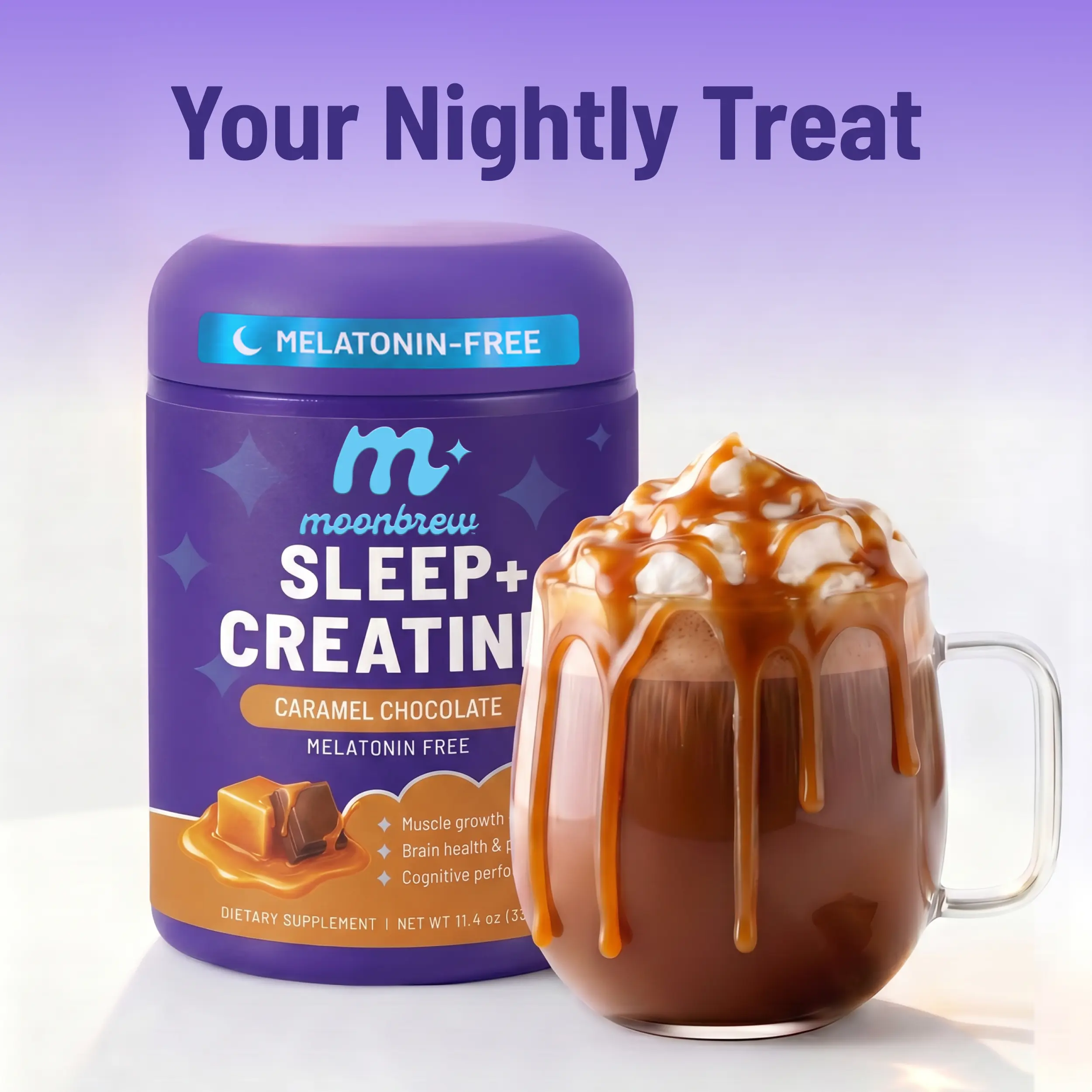 MoonBrew Sleep + Creatine (5g Creatine Monohydrate) Caramel Chocolate - Magnesium Aid summerwins