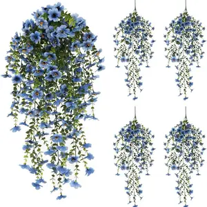 4 Pack Artificial Hanging Plants, Vibrant Colors, Silk Violet Flowers with Eucalyptus Leaves, Realistic Faux Flowers, Fake Flower Vine, UV Resistant, Home Garden Indoor Plants Decor, Faux Flower Decoration