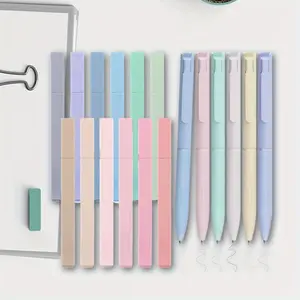 6pcs Colored Retractable Gel Pens for Note Taking, with 12pcs Pastel Highlighters, Office School Study Supplies