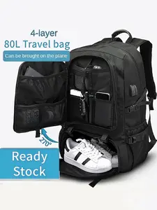 Expandable Travel Backpack with Shoe Compartment and Laptop Sleeve, Large Capacity Men's Shoulder Bag, Waterproof Hiking Pack