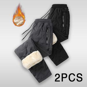 Men's Winter Casual Outdoor Sports Fleece-Lined Trousers Multi-Pack 2PCS Warm and Comfortable Menswear Pants Beige Plain Motocross Operator Bestie winter warm pant Clothes Long waterproof fleece straight-leg sweatpants jogger belt new cotton cargo pant cu