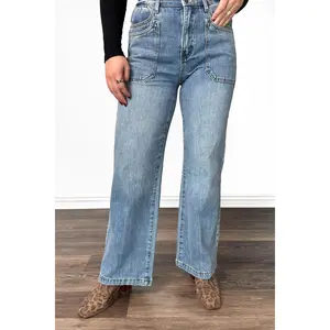 The Scout from Saige: High-Rise Tummy Control Double Pocket Wide Leg Denim Jean Fit