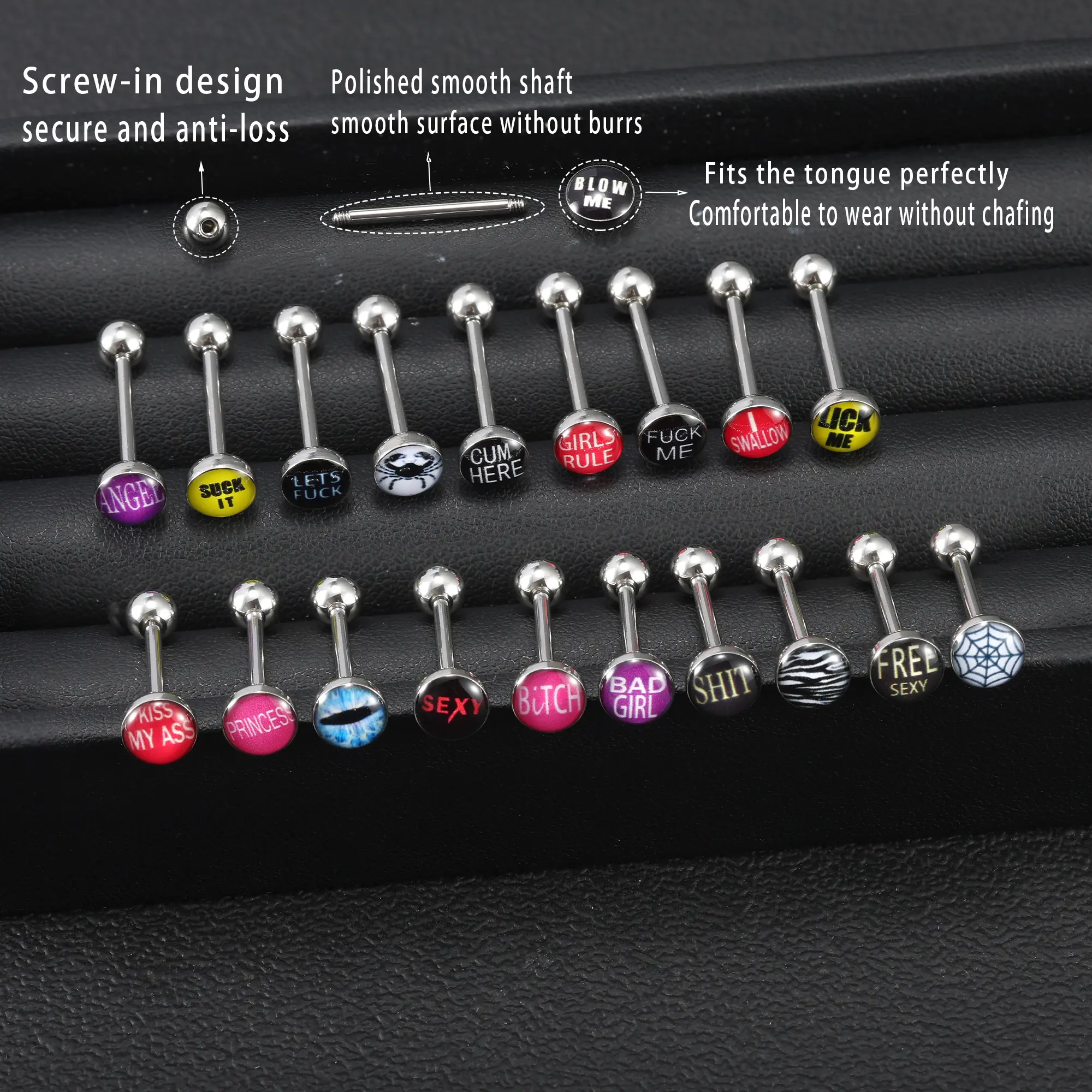 20pcs Stainless Steel 14G Tongue Ring Set Skull Straight Barbell Tongue Bars Piercing 5/8" Tongue Piercing jewelry, Gothic Punk Aesthetic Body Piercing Jewelry for Women Men, Ideal for Daily, Party, Festival & Club Straight Barbell Tongue Bar Barbell