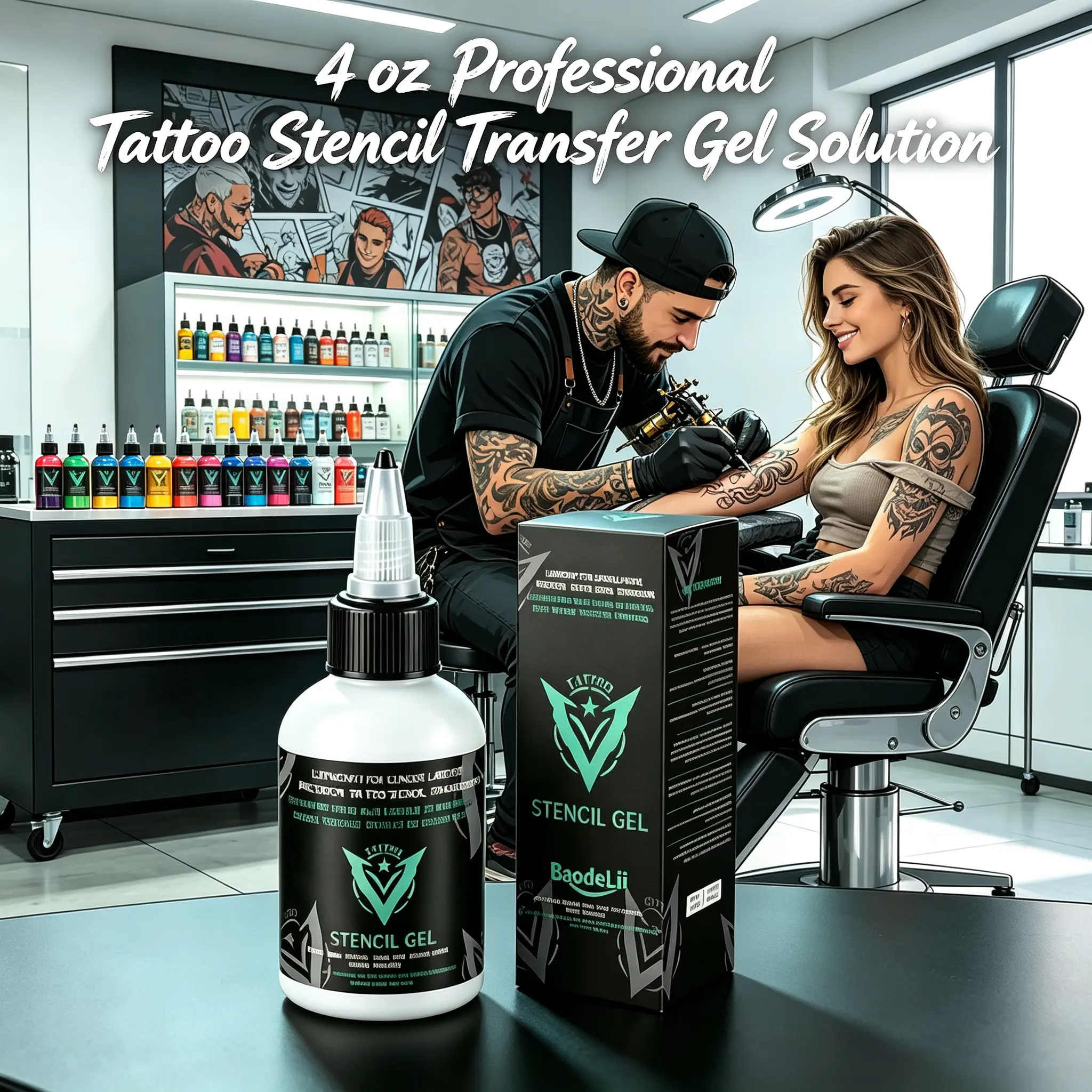 4 oz Professional Tattoo Stencil Transfer Gel Solution, Clear Formula for Long-Lasting Results, Works with Tattoo Transfer Paper & Ink Stencil Machines, Gentle for Most Skin Types, Essential Tattoo Supplies for Artists, Cosmetic-Grade Gel