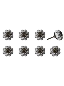 212 MAIN Drawer Pulls Set - 8-Piece 1.5in Round Black & White Hand-Painted Ceramic-Metal, Unique Cabinet Knobs for Traditional Home Decor (Botanical Theme)