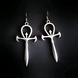 Silver Gothic Ankh Earrings