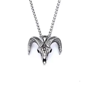 Symbol Sheep Head Necklace Silver Stainless Steel Animal Box Chain Men's Jewelry Clothing Matching