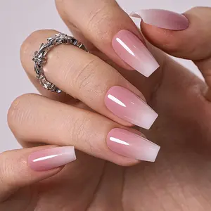 CurvLife White Mist Gradient Press On Nails | 30Pcs | Medium Coffin | Glossy Finish with Soft Blush Ombre | Summervibes | Easy to Apply, Comfortable & Long-Lasting | Ideal for Daily Commutes, Business Lunches, Tea Parties & Elegant Gatherings