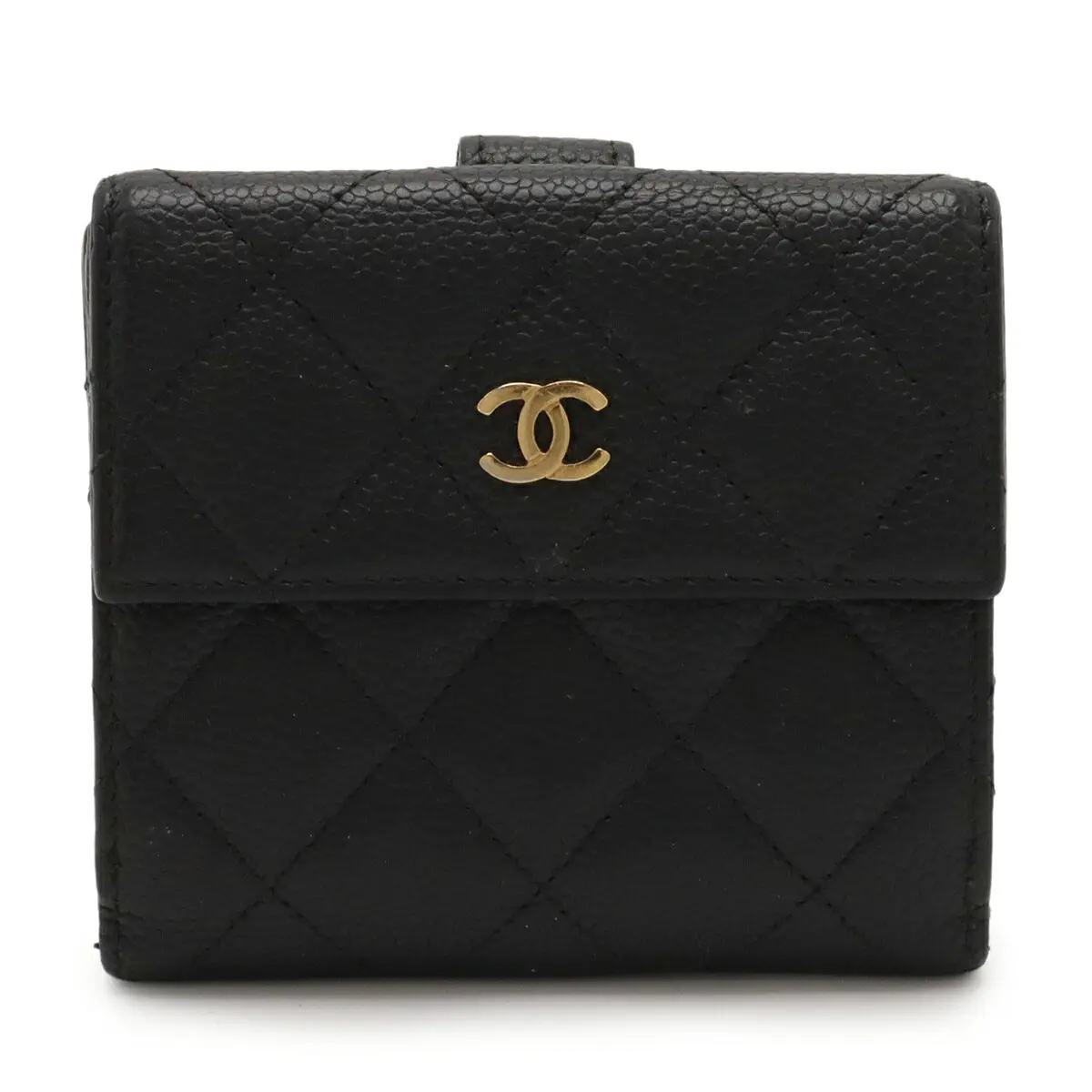 Pre-owned CHANEL Calfskin Small Leather Goods Matelasse Caviar Skin Bifold Wallet