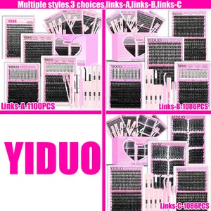 YIDUO 6/8/10Styles Lash Clusters Kit False Eyelash Extensions 40D/60D/80D/Spiky/Bottom Lashes 5-18mm Eyelash Extension Set Kit 1100 Pcs D-Curl With Lash Bond and Seal x2, Lash Remover, Lash Tweezers, Eyelash Brush, Eyelash Extension Glue DIY at Home