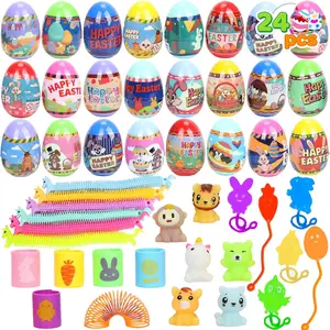 24 Pack Easter Eggs with Toy Inside,Includes Coil Springs,Squishies,Sticky Hands,Stretchy Strings for Easter Basket Stuffers,Party Favors,Egg Hunts, Easter Basket Stuffers For Kids