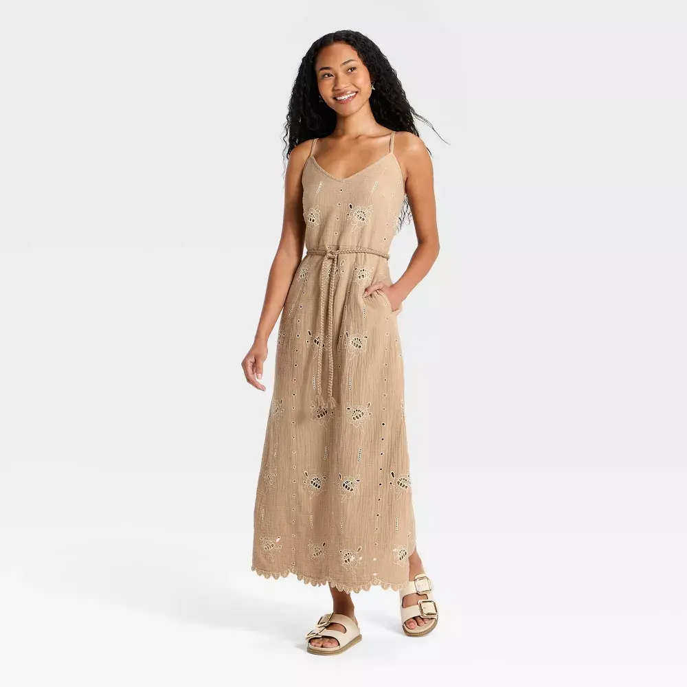 Women's Crafted Cotton Midi Sundress - Pullover, Adjustable, Breathable Fabric, Universal Fit