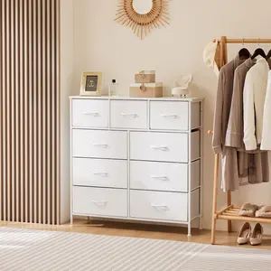 【New Color】Cupboards Cabinets Dresser - with 9 Drawers, Bedroom  Organizer, Steel Frame and Wood Top for Bedroom, Closet, Entryway