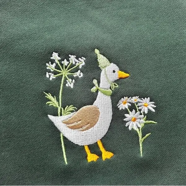 Cute Embroidered Duck Sweatshirt, Goose and Daisy Embroidered Crewneck, Funny Sweatshirt, Animal Lover Gift