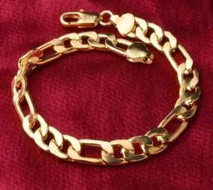 Mens 18K Gold Plated Cuban Link Lobster Clasp Bracelet 8mm 8" inches