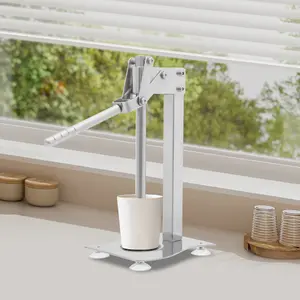 CNCEST Manual Juice Squeezer, 304 Stainless Steel Citrus Press with 6.69" Lever, Heavy Duty Lemon Orange Juicer with Suction Cups, Silver