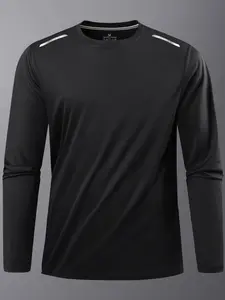 Men's Full Sleeve Stretch Sporty Crew Neck Training Shirt - Solid Color, Quick-Dry, Lightweight, Breathable, Fitted Cut Base Layer for Fitness, Running, Father's Day Gift