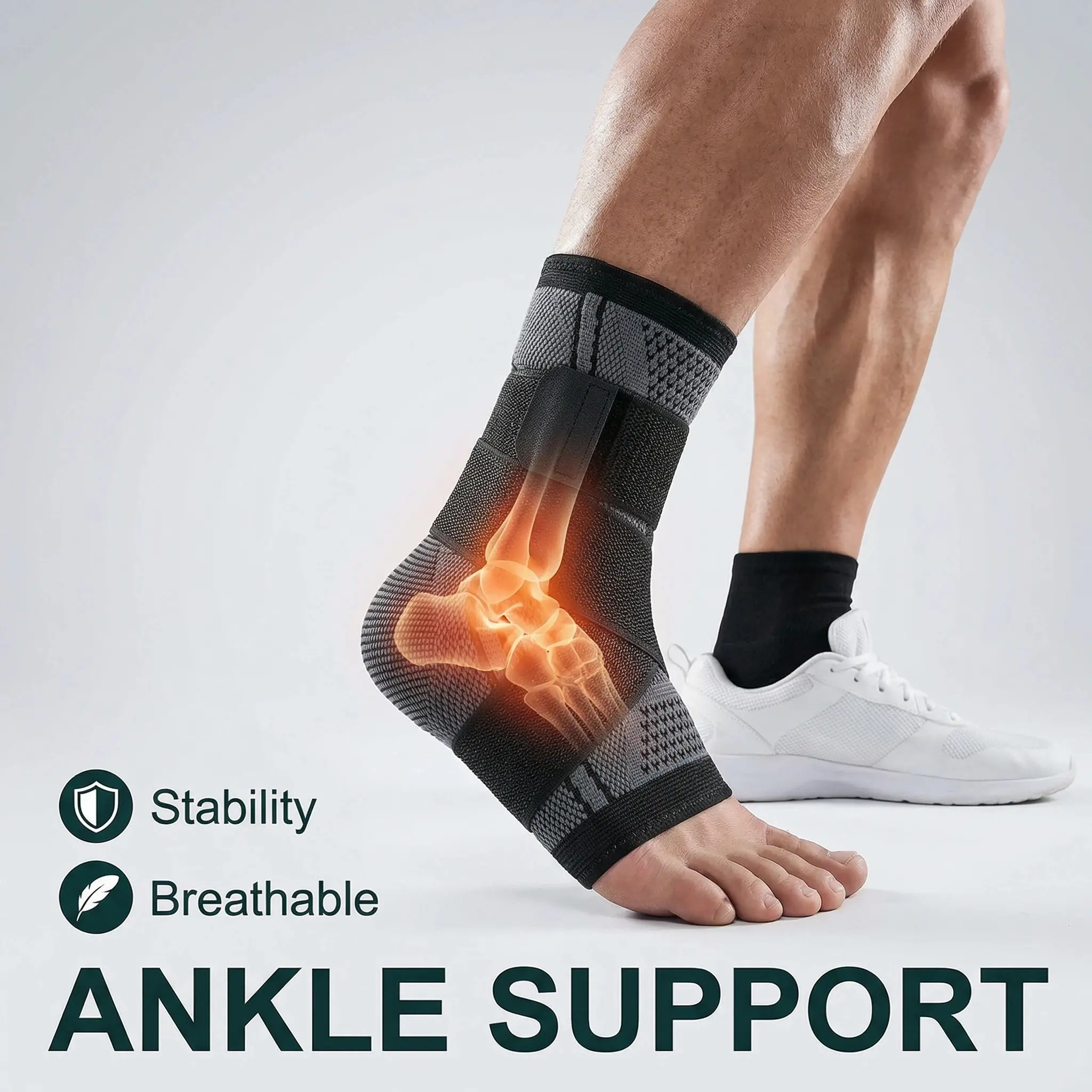 2-Pack Ankle Support Braces for Men & Women, Breathable Compression Sleeves with Adjustable Stabilizing Wrap, Prop 65 Safe Ankle Relief Anti-Injury Elastic Bandage Protective Gear for Sports, Running, Support Brace, Ankle Relief Protective Gear, Anti-Inju