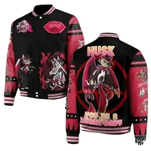 Hazbin Style Varsity Jacket Unisex, Cartoon Inspired Streetwear, Aesthetic Graphic Bomber Coat, Trendy Fan Gift Idea