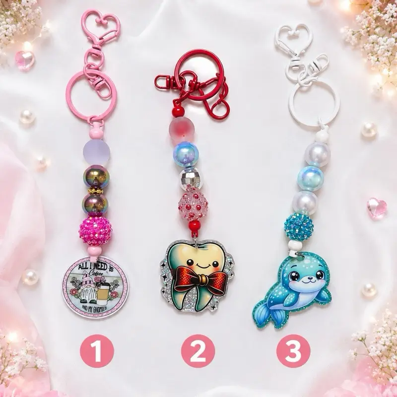 Handmade Beaded Cute Acrylic Keychain Handmade Beaded Cute Acrylic Keychain