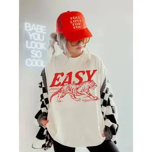 Women's Cotton Oversized Printed Long Sleeve T-Shirt - Easy Tiger Vintage-Inspired Apparel, Soft Comfortable Boho Hippie Retro Festival Streetwear, Father's Day Gift (ta0511)
