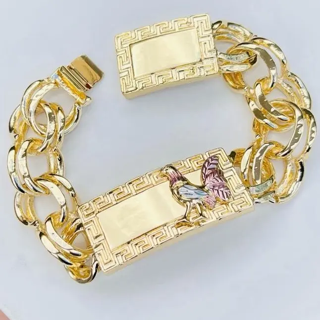 Chino Link Men Bracelet 22mm with Decorative Elements and box Clasp 8.6”