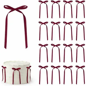 30 Pack Satin Bow Cake Decorations, Pre-Tied Ribbon Bows (3.5 x 6.5 Inch), Delicate Slim Bows for Cake Decorating, Minimal Elegant Dessert Decor – Burgundy