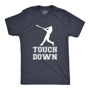 Mens Touch Down Funny Mocking Sarcastic Baseball Player Sports Tee Mens Funny T Shirts Cool Vintage Fashion T-Shirt Gift Classic Menswear Sarcastic Apparel for Men Funny Baseball Short Sleeve Novelty Tees for Navy
