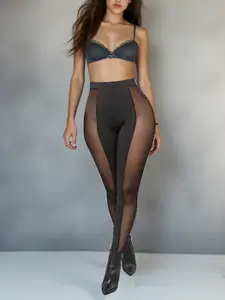 Women's Fashion Sexy Mesh Patchwork Hollow Out Sports Shaping Leggings, Skinny Yoga Bottoms, Stretchy High Waist Slim Fit Workout Pants, Casual Gym Wear for Women, High Waisted Legging