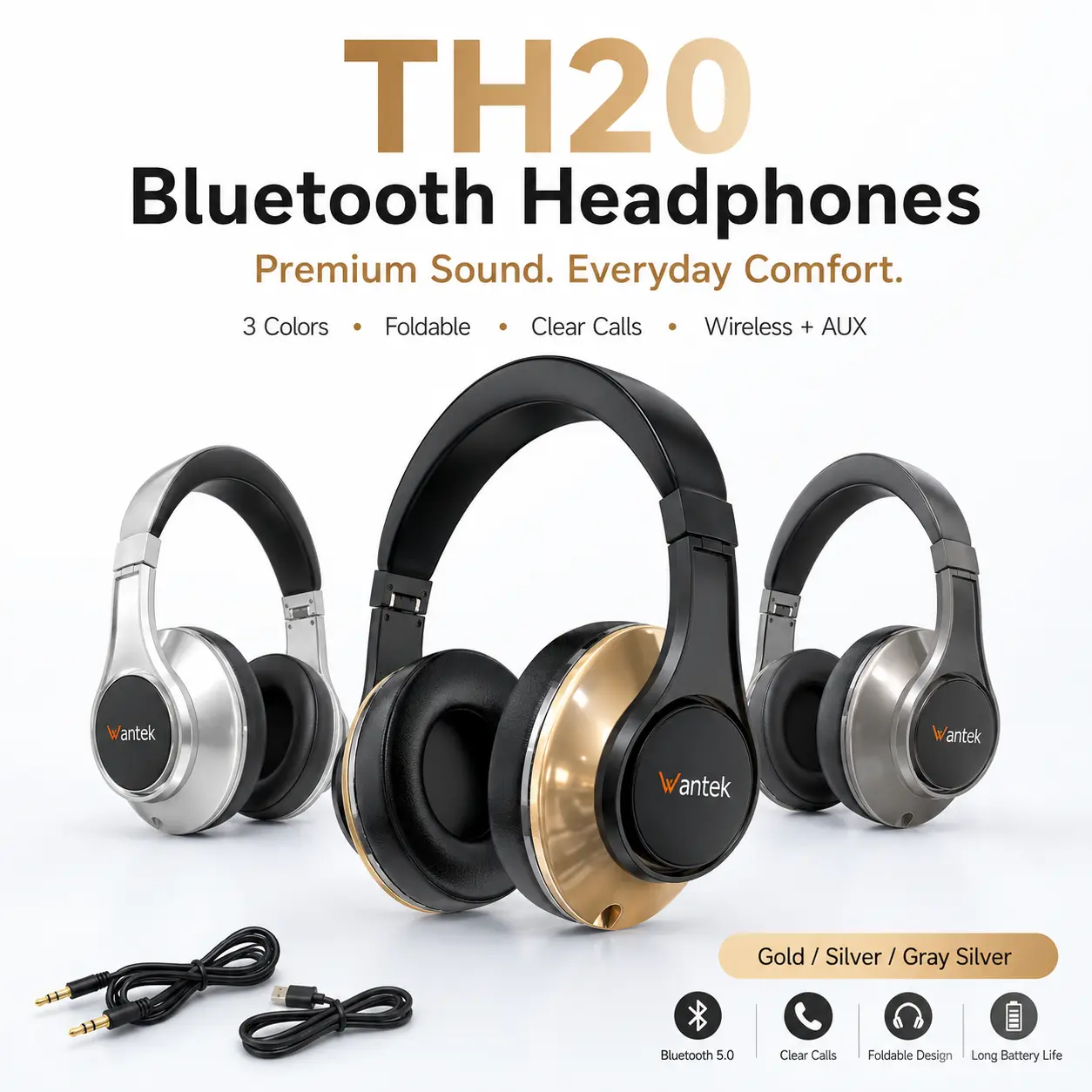 【Bluetooth Headphones Over Ear】3D Music Modes, Wireless Headset with Mic, HiFi Stereo, 40H Playtime, Foldable & Lightweight, Deep Bass for Home, Office, Cellphone, PC