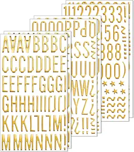 Summer Spring Gift 6 Sheet 3D Gold Puffy Letter and Number Stickers, 1 Inch Self-Adhesive Foam Alphabet Stickers, Waterproof PVC Material for Grad Cap, Scrapbooking, DIY Crafts, Mailbox Decor
