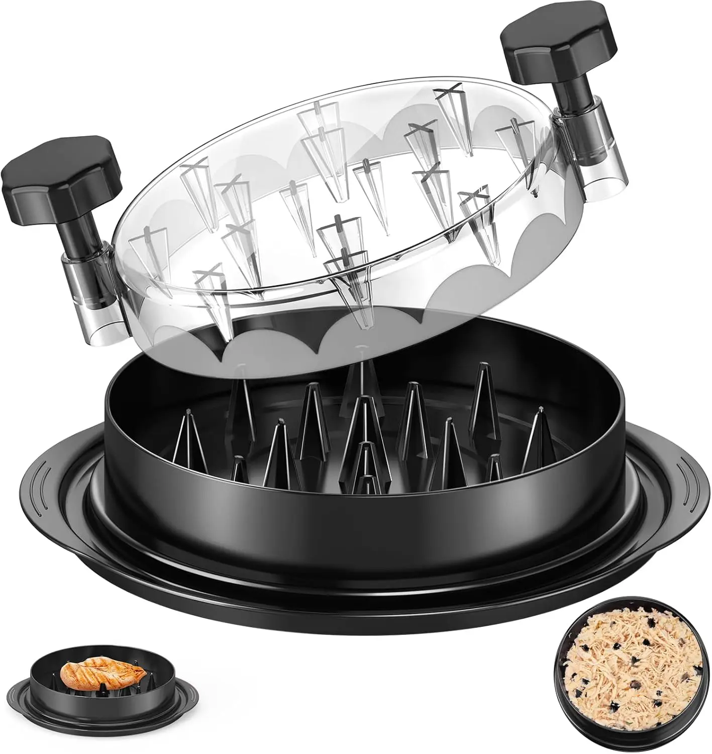 8-Inch Twist Meat Shredder with Clear Lid – BPA-Free Tool for Chicken, Pork & Beef, Non-Slip Handle, Dishwasher Safe, Black