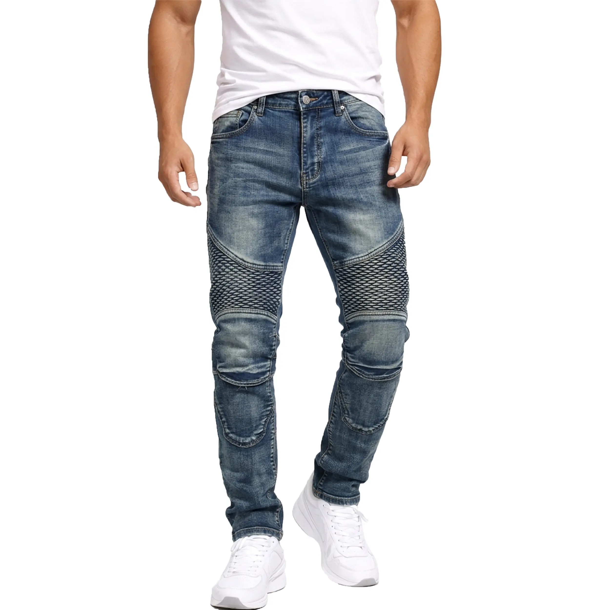 Men's Slim Fit Biker Jeans - Ripped Moto Denim Pants for Menswear, Casual, Streetwear, Elegant, Plain Trendy Looks, Aesthetic, Fancy