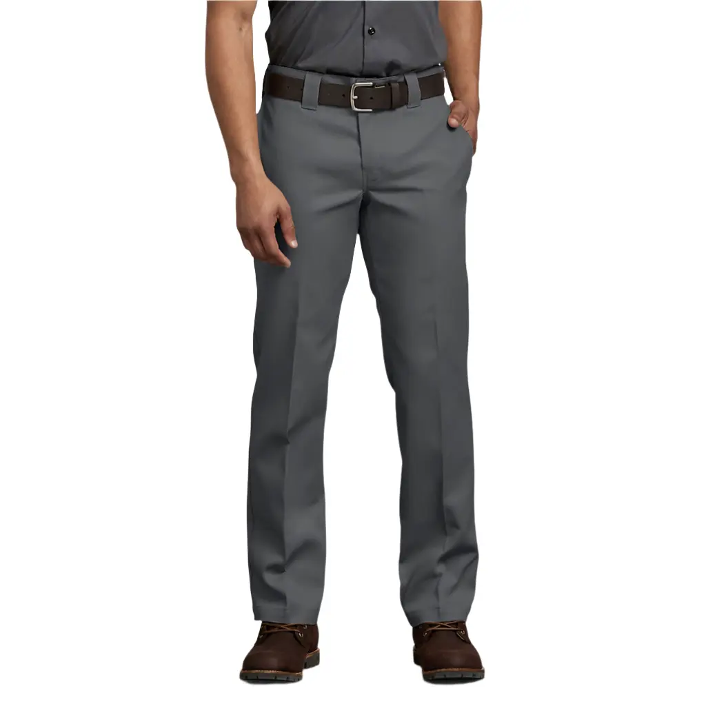 Dickies Men's 873 FLEX Belted Form-Fit Slim-Straight Work Pants - Charcoal Grey, Mid Waist, Below Ankle, All-Season, Wrinkle-Free Mechanical Twill, Effortless Contemporary Antistain Minimalist Menswear, Belted Men's Pants, Effortless Men's Pants